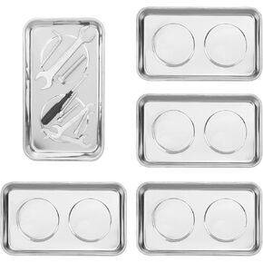 5 PCS Magnetic Trays, 9.4X5.5x1.4Inch, Magnet Tool Tray, Magnetic Parts Tray, silvery, by GENHAKON