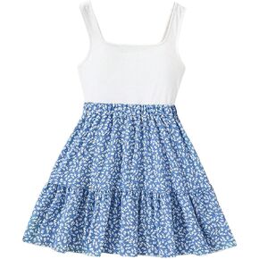 Soly Hux Girl's Floral Print Dress Square Square Diveless A Line Summy Summer Summer Dresses