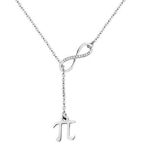 Greece Letter Pi Sign Lariat Necklace Back to School Gift (Silver)