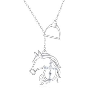 Horse Cross Necklace for Women - 925 Sterling Silver Western Horse Y Chain Pendant Stirrup Jewelry Gifts for Horse Lovers