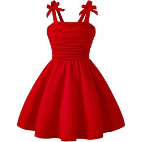 Verdusa Girl's Bow Tie Shoulder Ruched Dress Tiered Layered Shirred Flowy Dresses
