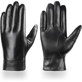 Winter Leather Gloves for Men, Warm Touchscreen Cycling Black Outdoor Waterproof Gloves