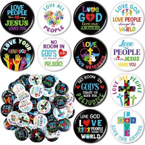 Giegxin 48 Pcs Christian Jesus Pins Bulk Religous Buttons Love God Love People Pins Gifts Mini Metal Jesus Buttons Decoration for Church Vbs Sunday School Party Favors
