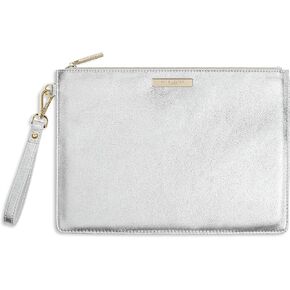 KATIE LOXTON Luxe Womens Medium Vegan Leather Wristlet Strap Clutch Purse Metallic Silver