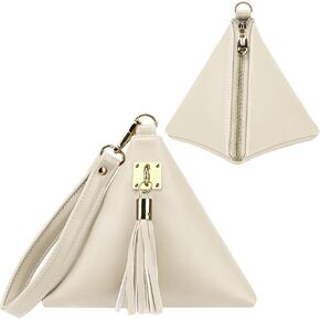 Two Sizes Women Leather Clutch Wallet Triangle Wristlet Purse Wrist Strap