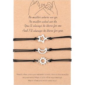 Pinky Promise مطابقة سوار ، 3 Sun Moon Star Bracelets Gift Best Friend Charm Bracelets for Women Glive Glided Mobile Mift for Best Friend Family Teens