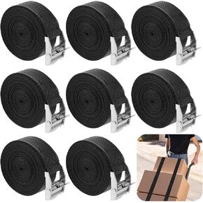 8 Pcs Tie Down Straps, Lashing Straps with Buckles Adjustable, Heavy Duty Cam Buckle Cinch Straps for Cargo, Trucks, Luggage, Trailer, Motorcycle (Black)