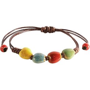 Minachi Bohemian Colorful Coramic Bead سوار الحبل القابل للتعديل ، بوهو هبي المجوهرات الصيفية هدية للنساء