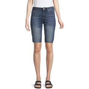 شورت نسائي من True Religion Riley متوسط ​​الارتفاع بحاشية خام بإبرة واحدة