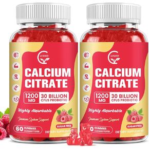Sugar Free Calcium Citrate Gummies 1200 mg with vitamin d3, K2, Magnesium, Zinc for Bone, Muscle & Immune Support, High Absorption Calcium Supplement for Women & Men, Raspberry Flavor, 60 Chews