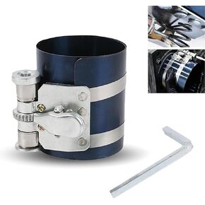 1 Piece Car Engine Piston Ring Compressor Tool, Adjustable Ratchet Double Bar Piston Ring Clamp, Spread Installation Pliers, Universal for Most Cars (Blue)