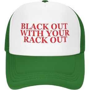 Black Out with Your Rack Out Trucker Hat Funny Baseball Caps Unisex Classic Mesh Fishing Hat for Men and Women Black