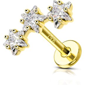 COCHARM 14K Real Gold Star Helix Cartilage Conch Earring Stud 16g Flat Back Solid Gold Helix Conch Piercing Jewelry 16g 6mm 8mm 14Kt Cartilage Stud Jewelry Internally Threaded