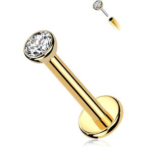 Melighting 14K Solid Gold Flat Back Earring Clear CZ Titanium Threadless Push In Earring 18G Gold Cartilage Earring 6/8 mm Helix Earring Conch Piercing