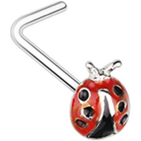 Nose Ring L Bend Stud Lady Bug top 316L Surgical Steel