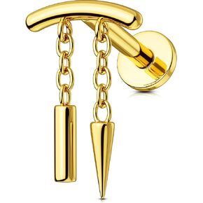 OUFER Chain Helix Piercing Jewelry, Dangle 316L Stainless Steel 16G Threadless Flat Back Piercings Helix Cartilage Piercing Jewelry for Women Men