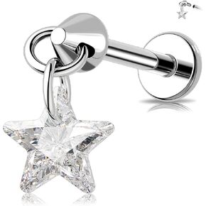 MeIighting Titanium G23 Flat Back Earring 16G Internally Threaded Dangle 6/8 mm Helix Stud Tragus Piercing Jewelry Clear CZ Cartilage Earring Labret Earring for Women