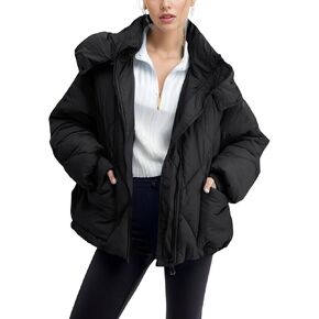 Flygo Womens Hooded Oversized Puffer Jacket Zip up Quilted Down Long Sleeve Winter Warm Hoodies Coat