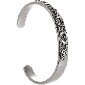 NIGHTCRUZ Vintage Repousse Flower Bangle, Flower Blossom Cuff Bracelet Stainless Steel, Boho Jewelry for Women