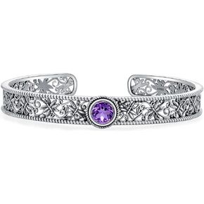 Amethyst Cuff Bracelet 925 Sterling Silver Dainty Adjustable Round Amethyst Dragonfly Bangle Bracelets Bohemian Jewelry Christmas Birthday Gifts for Women