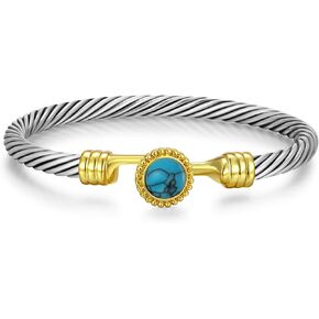 Cuff Bracelet for Women Twisted - Cable Wire Bangle Bracelet Two Tone - Gold Hook Vintage Silver Cuff Bracelets Jewelry Gift