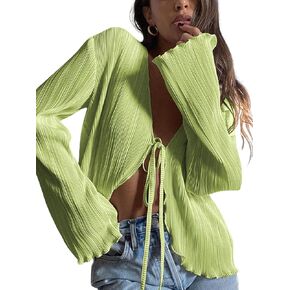 Zaful Women's Deep V التعادل الأمامي أعلى الأكمام الملاذ