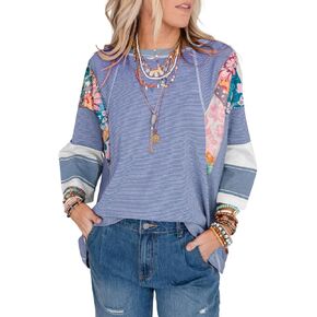 EVALESS Boho Tops for Women Trendy 2026 Fall 3/4 Length Patchwork Shirts in Saudi Arabia