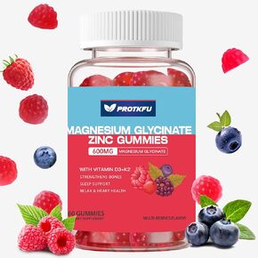 Glycinate Glycinate Gummies 600mg ، 90 CT Sugar الخالية من السكر ، غليسيات مع الزنك وفيتامين D3 & K2 - مكملات المغنيسيوم للنوم ، تدعم صحة العظام ، العصب والمناعة