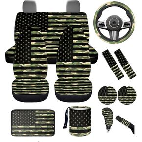13 Pieces Blossom Lotus Car Accessories Full Set Boho Flower Car Seat Covers Set Steering Wheel Covers Automotive Garbage Cans Organizer,Cup Holder,Armrest Pads,Fit for Most Truck SUV