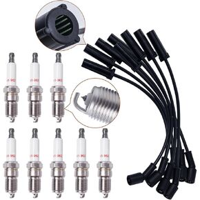 41-962 Double Platinum Spark Plugs + 9748HH Spark Plug Wires Combo Kit (8PCS Each), Direct Fit for Chevy GMC Cadillac 4.8L 5.3L 6.0L V8 Engines, Ignition Tune Up Kit OEM Quality & Performance