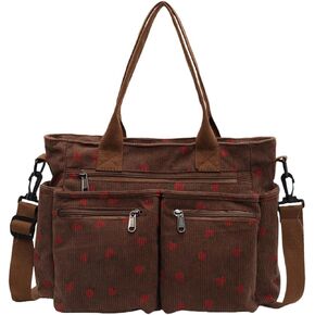 Women Strawberry Bags, Corduroy Everyday Tote Bag Kawaii Shoulder Purse Handbag Crossbody Work Bag