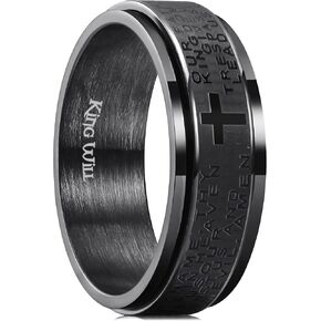 King Will 8mm Black/Gold/Silver Stainless Steel Ring Lord's Prayer Rotatable Ring Men Wedding Band Rings Comfort Fit