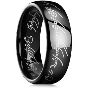 King Will 8mm Tungsten Carbide Ring for Men Black/Silver/Gold Plated Magic Words Inlay Wedding Bands High Polished Beveled Edge Comfort Fit