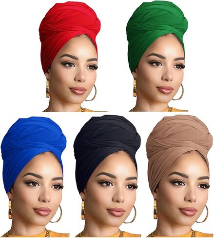 يلف الرأس للنساء السوداء رؤوس الرؤوس المتنفس وشاح طويل الشعر يلف حجاب رأس ناعم عريض in Kuwait
