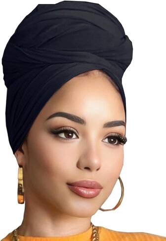 يلف الرأس للنساء السوداء رؤوس الرؤوس المتنفس وشاح طويل الشعر يلف حجاب رأس ناعم عريض in Kuwait
