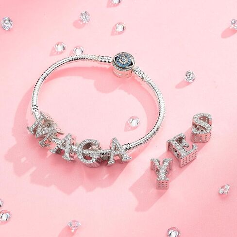 LNQOBU A~Z Alphabet Charm Letter Beads 925 Sterling Silver with Cubic Stones,Minimalist style Charms fits Pandora Bracelets & Necklace Womens Jewelry Gift in Saudi Arabia