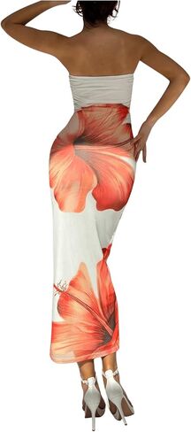 Milumia Women's Floral Strapless Bodycon Maxi Dress Summer Tube Top Dresses in Saudi Arabia