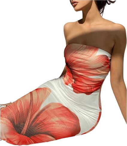 Milumia Women's Floral Strapless Bodycon Maxi Dress Summer Tube Top Dresses in Saudi Arabia