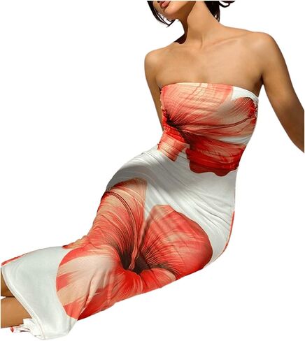 Milumia Women's Floral Strapless Bodycon Maxi Dress Summer Tube Top Dresses in Saudi Arabia