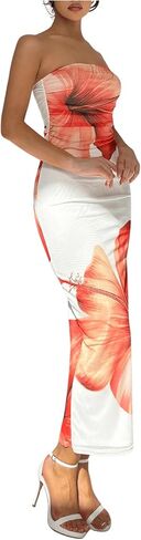 Milumia Women's Floral Strapless Bodycon Maxi Dress Summer Tube Top Dresses in Saudi Arabia