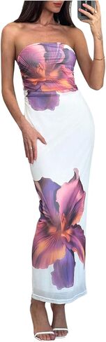 Milumia Women's Floral Strapless Bodycon Maxi Dress Summer Tube Top Dresses in Saudi Arabia