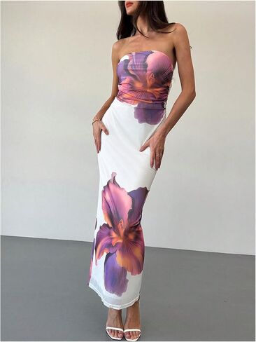 Milumia Women's Floral Strapless Bodycon Maxi Dress Summer Tube Top Dresses in Saudi Arabia