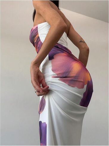 Milumia Women's Floral Strapless Bodycon Maxi Dress Summer Tube Top Dresses in Saudi Arabia