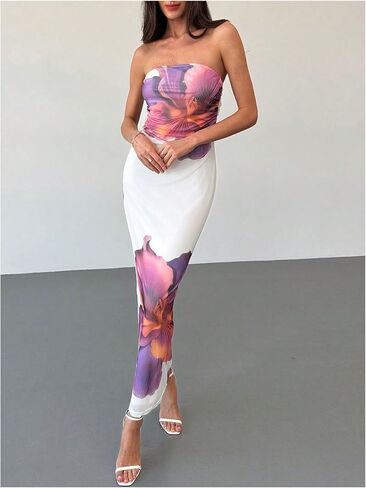 Milumia Women's Floral Strapless Bodycon Maxi Dress Summer Tube Top Dresses in Saudi Arabia