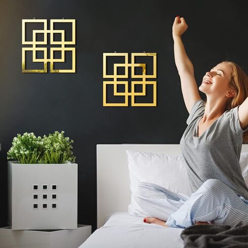 Weysat Wall Mount Home Mirror ، 2 قطع مربعة مربعة مربعة مربعة لغرفة النوم ، غرفة المعيشة ، الحمام ، 11.8 × 11.8 بوصة (ذهبية ، عكس) in Saudi Arabia