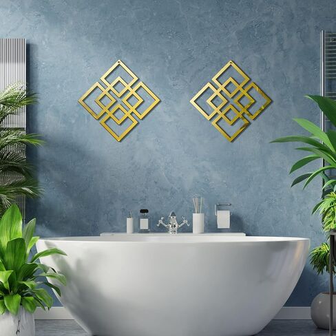 Weysat Wall Mount Home Mirror ، 2 قطع مربعة مربعة مربعة مربعة لغرفة النوم ، غرفة المعيشة ، الحمام ، 11.8 × 11.8 بوصة (ذهبية ، عكس) in Saudi Arabia