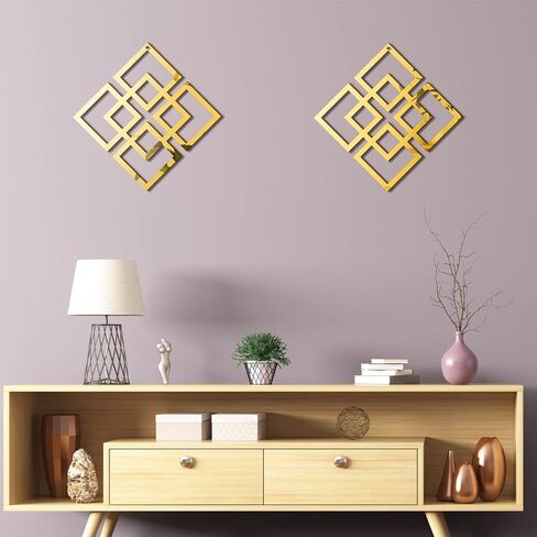 Weysat Wall Mount Home Mirror ، 2 قطع مربعة مربعة مربعة مربعة لغرفة النوم ، غرفة المعيشة ، الحمام ، 11.8 × 11.8 بوصة (ذهبية ، عكس) in Saudi Arabia