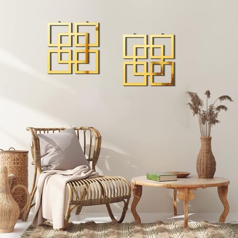 Weysat Wall Mount Home Mirror ، 2 قطع مربعة مربعة مربعة مربعة لغرفة النوم ، غرفة المعيشة ، الحمام ، 11.8 × 11.8 بوصة (ذهبية ، عكس) in Saudi Arabia