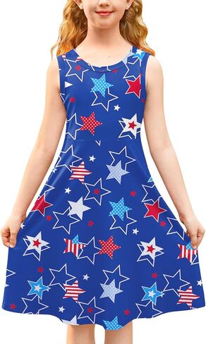 Besserbay Girl الرابع من يوليو ، فستان العلم الأمريكي النجوم Stringes Swing Midi Tank Dress 4-14 سنة in Saudi Arabia