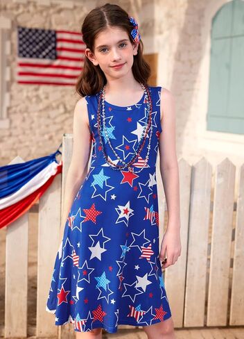 Besserbay Girl الرابع من يوليو ، فستان العلم الأمريكي النجوم Stringes Swing Midi Tank Dress 4-14 سنة in Saudi Arabia